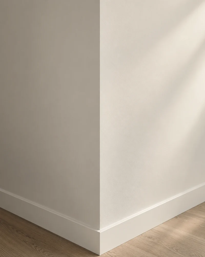 Illustrative close-up of a straight painted drywall corner
